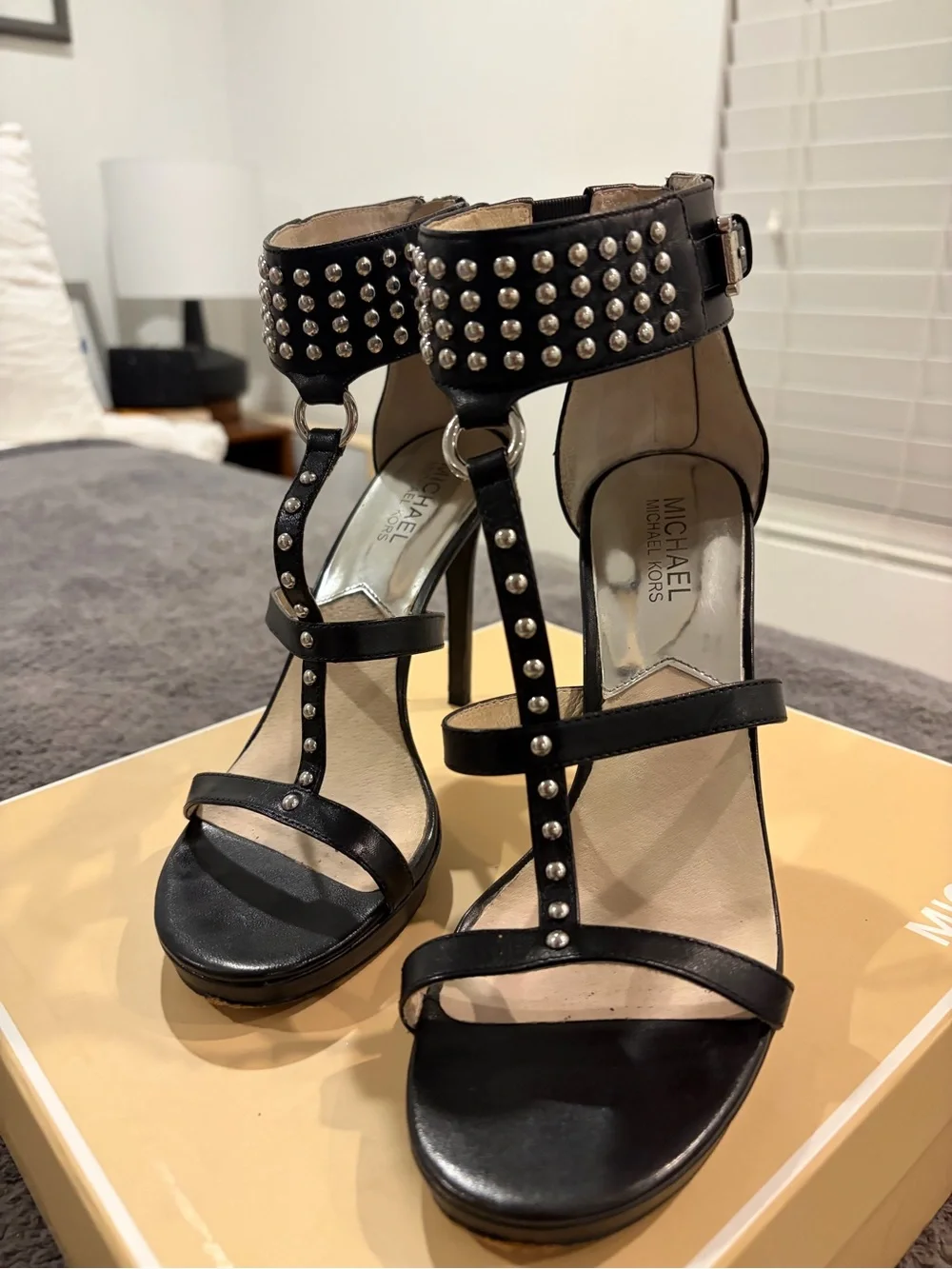 MICHAEL Michael Kors Black Studded T-Strap Platform Heels